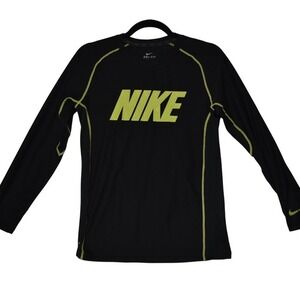 Nike‎ Dri-FIT Long Sleeve Training Shirt Athletic Top Black Yellow Large